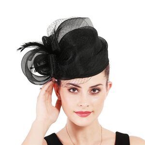 8668 Women Sinamay Fascinator Hat Floral Feather Pillbox Derby Hats With